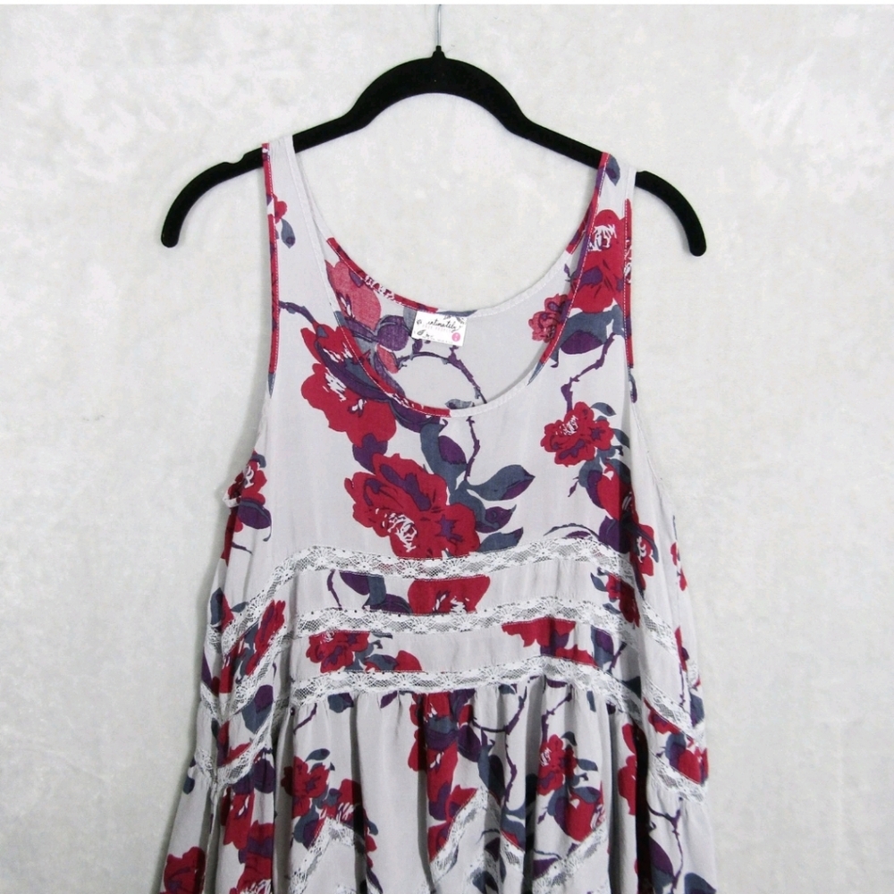 Intimately Free People Floral Voile Lace Trapeze Slip Dress Gray/Burgundy Sz MED - Picture 4 of 13
